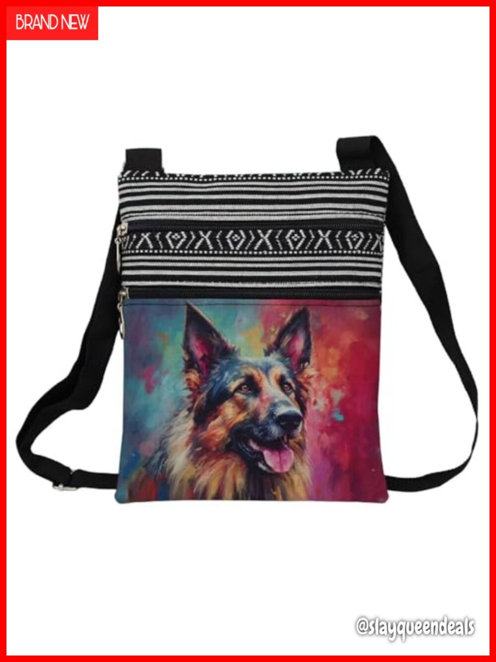 German Shepherd Dog Printed Ethnic Polyester Crossbody Bag Adjustable Strap